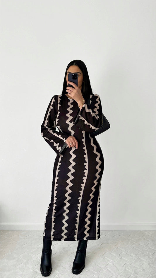 Black Patterned Sweater Dress