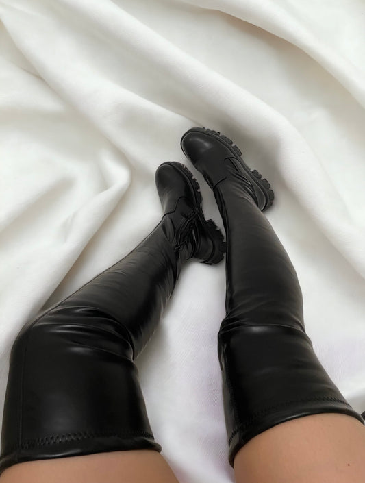 Black thigh high boots