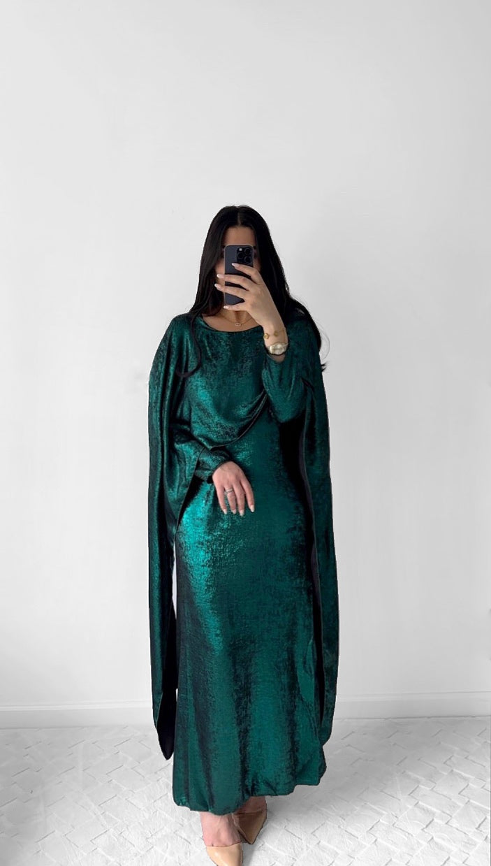 Robe scintillante voilage verte