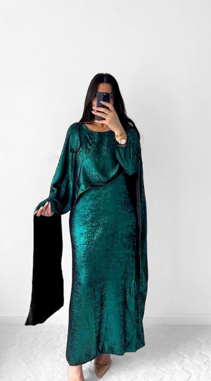 Robe scintillante voilage verte