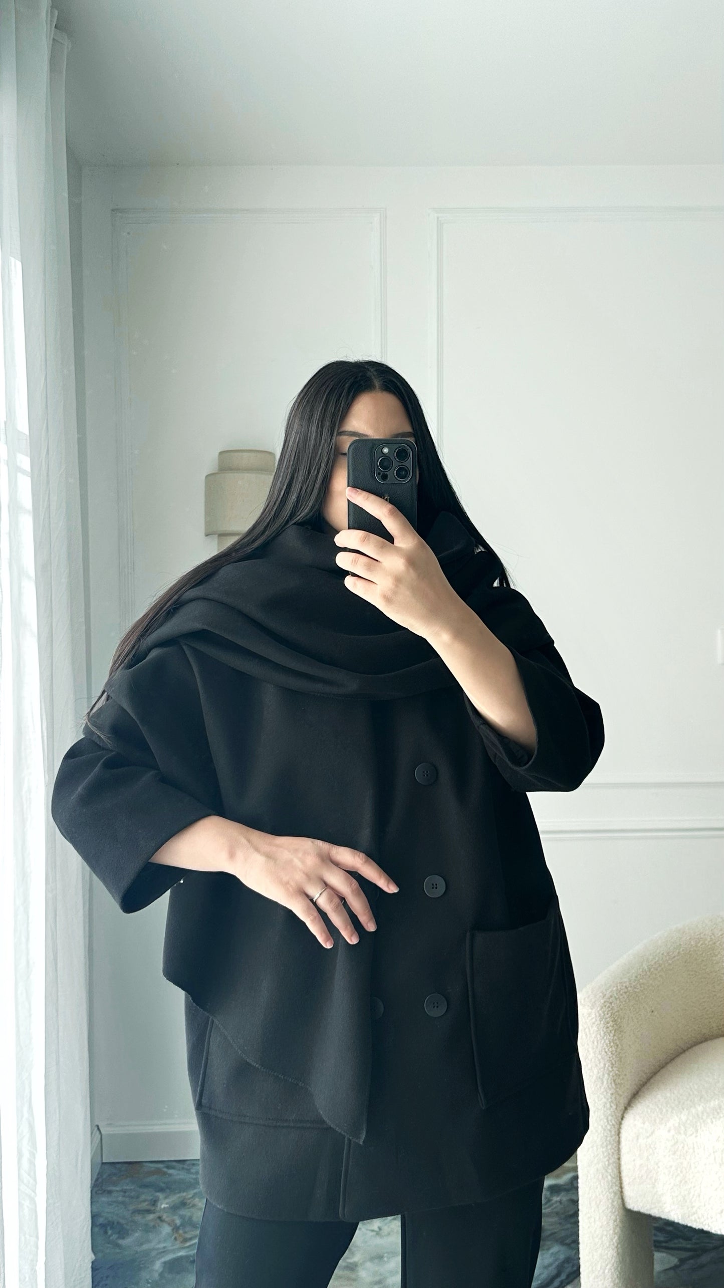 Manteau écharpe en laine noir