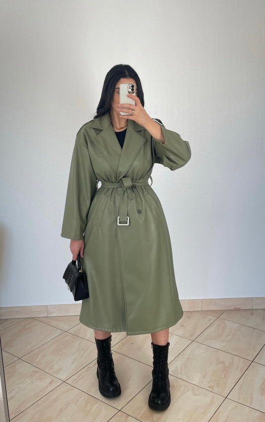 Faux khaki trench coat