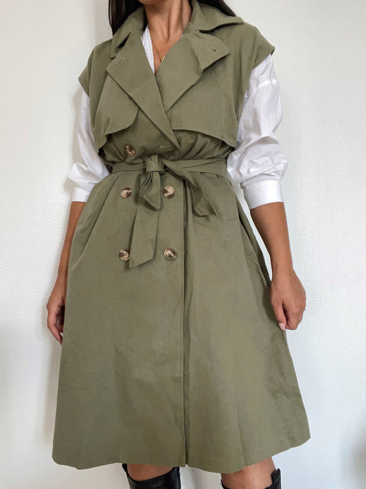 Ärmelloser Trenchcoat in Khaki